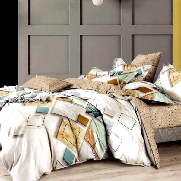 lenjerie alb crem cu figuri geometrice