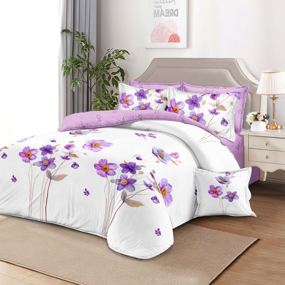 lenjerie alb lila cu flori lenjerie alb lila cu flori