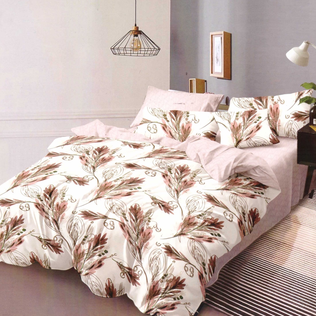 lenjerie crem bej cu frunze maro lenjerie crem bej cu frunze maro