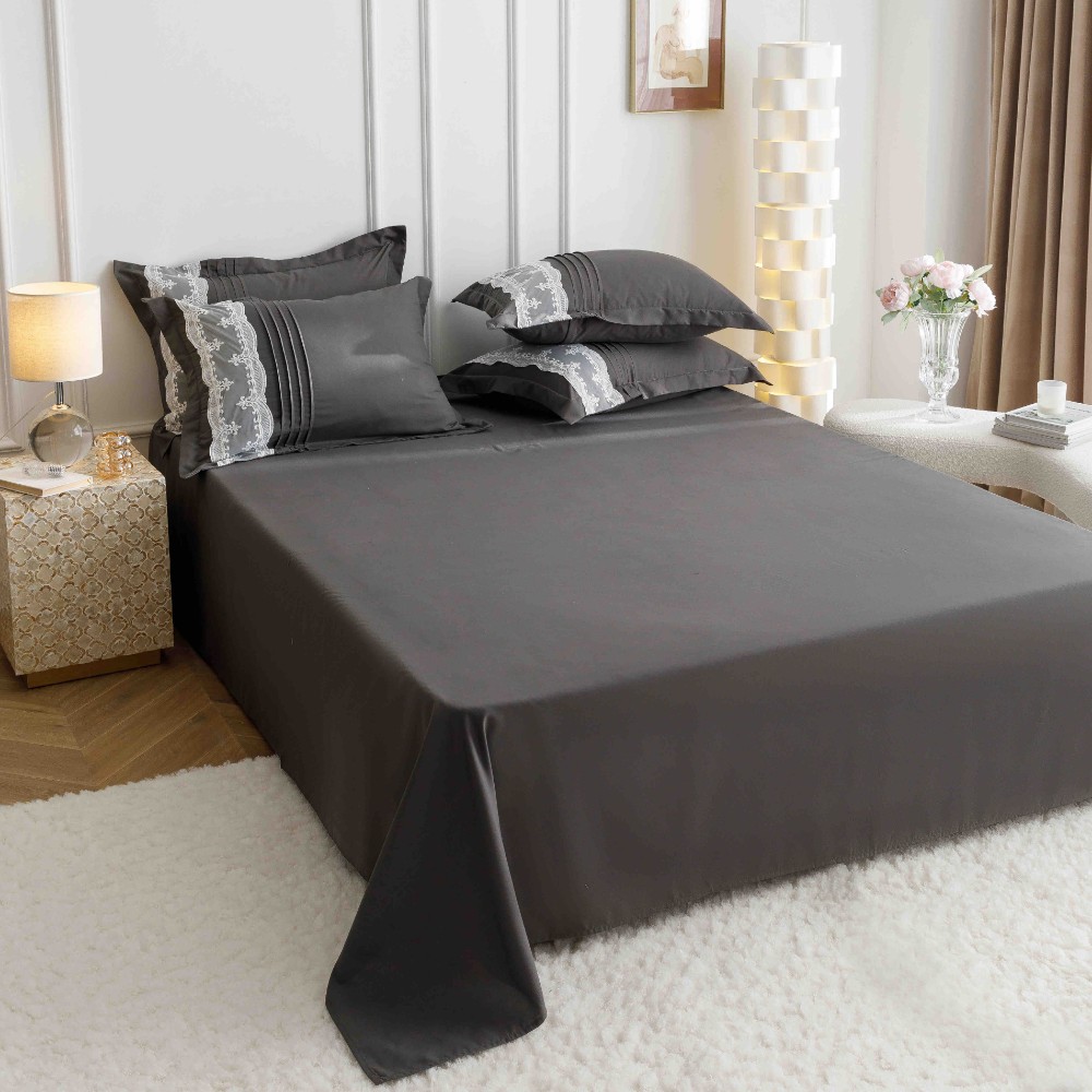 lenjerie cu pliuri inimioare si broderie - gri inchis 1 lenjerie cu pliuri inimioare si broderie - gri inchis