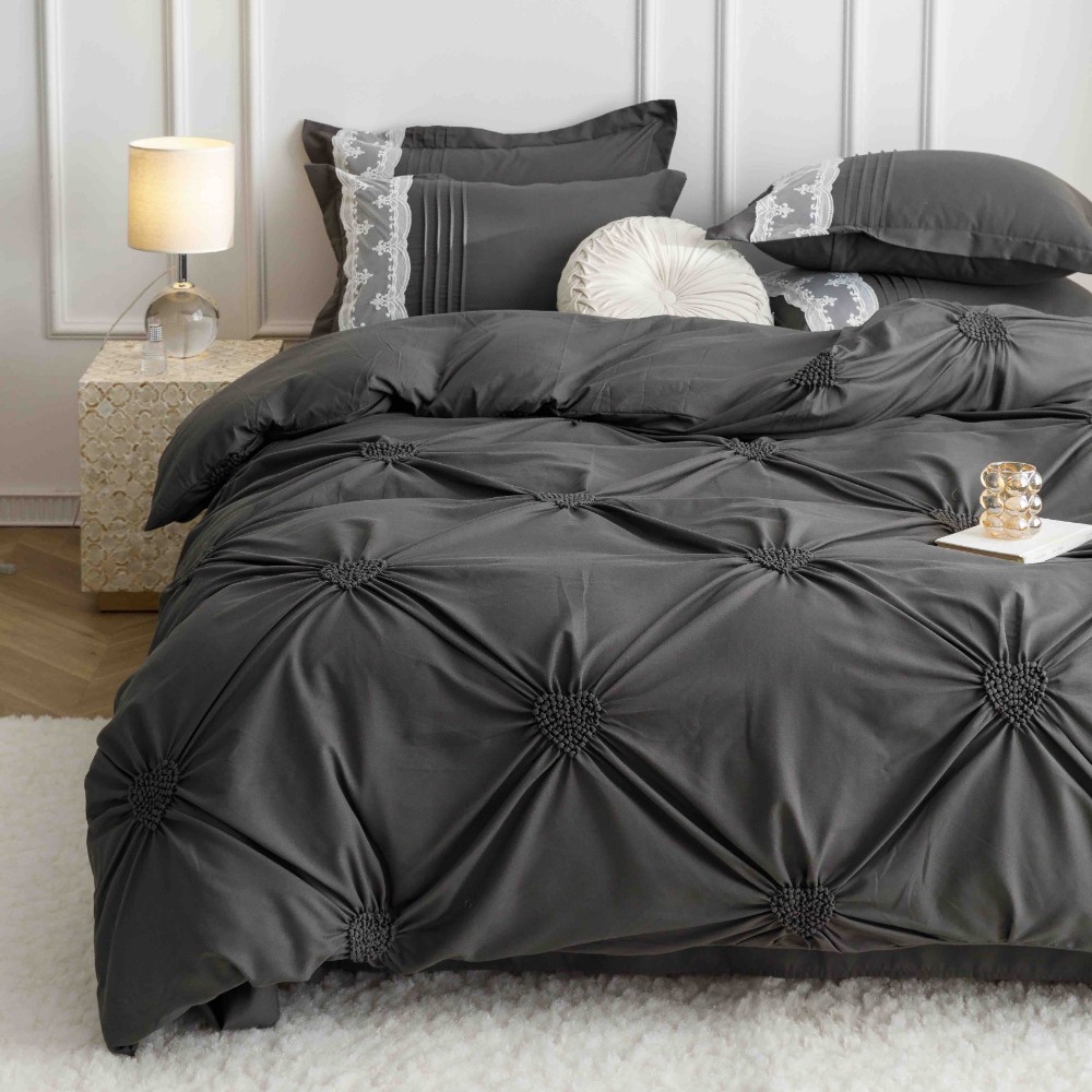 lenjerie cu pliuri inimioare si broderie - gri inchis 2 lenjerie cu pliuri inimioare si broderie - gri inchis