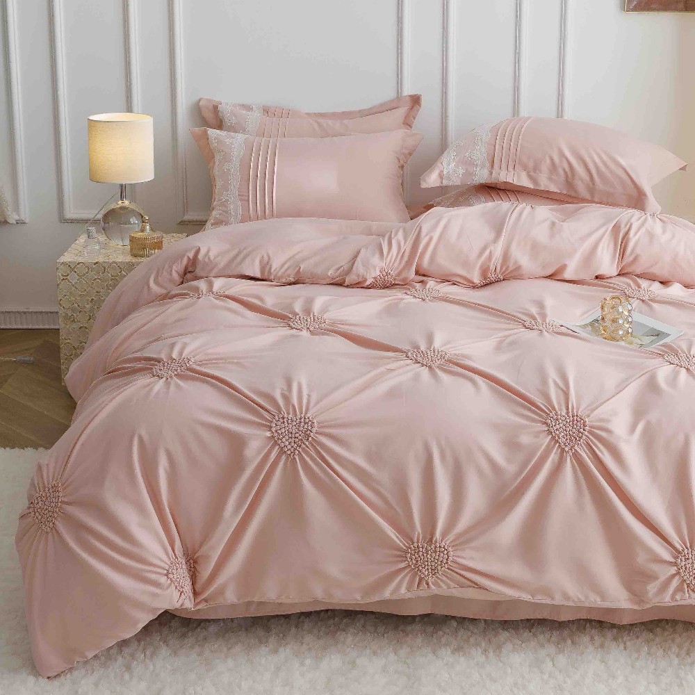 lenjerie cu pliuri inimioare si broderie - somon 2 lenjerie cu pliuri inimioare si broderie - somon