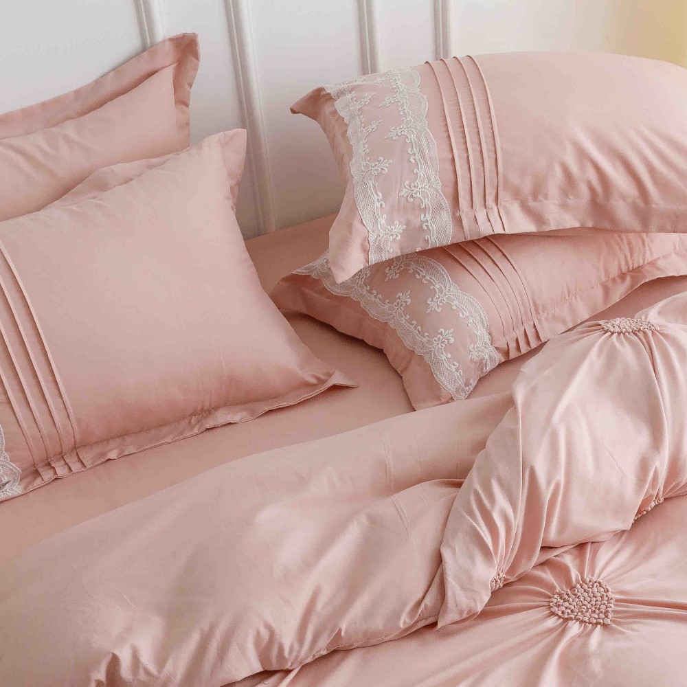 lenjerie cu pliuri inimioare si broderie - somon 3 lenjerie cu pliuri inimioare si broderie - somon