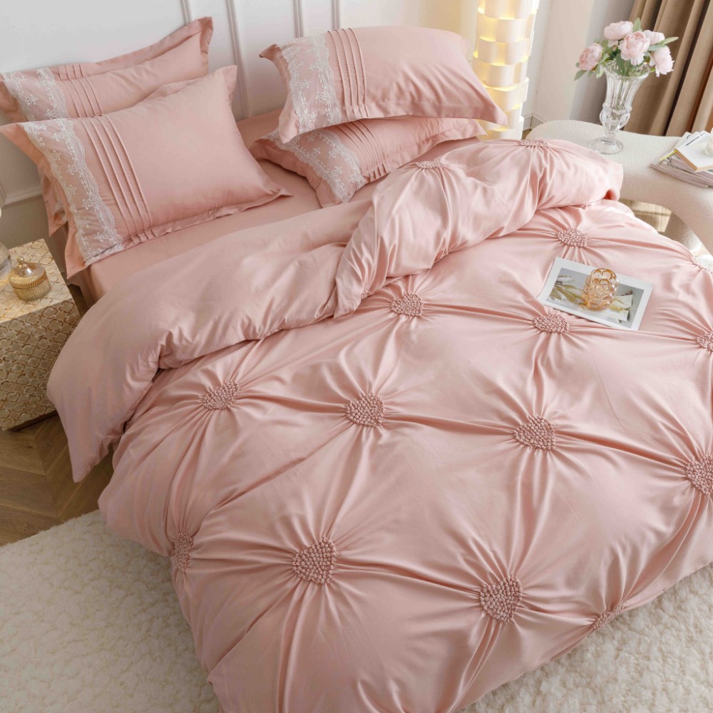 lenjerie cu pliuri inimioare si broderie - somon lenjerie cu pliuri inimioare si broderie - somon