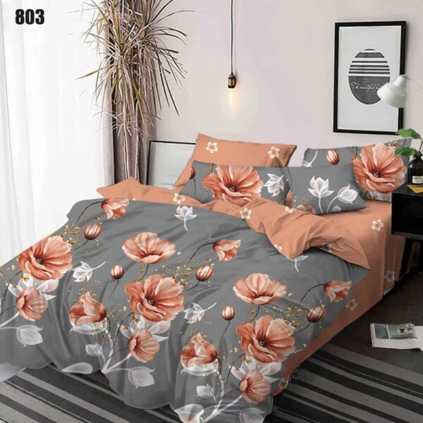 lenjerie de pat finet gri cu flori portocalii
