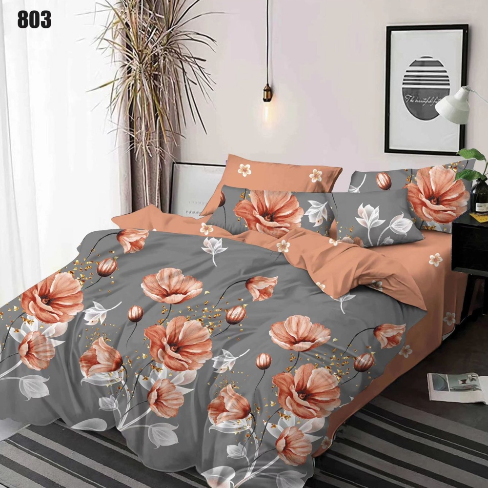 lenjerie de pat finet gri cu flori portocalii lenjerie de pat finet gri cu flori portocalii
