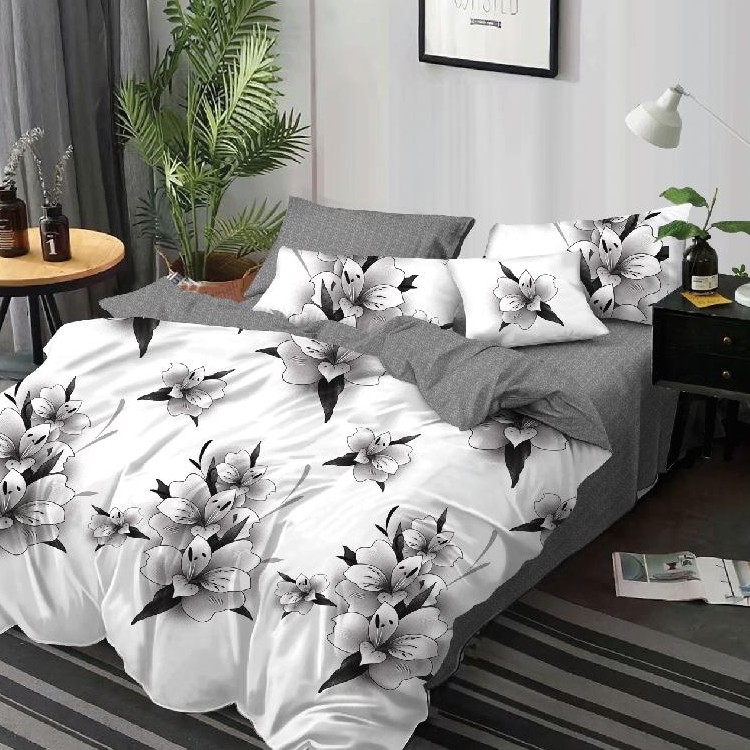 lenjerie alb negru cu flori gri lenjerie alb negru cu flori gri