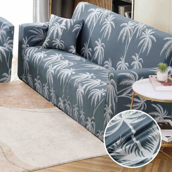 husa de canapea gri cu palmieri