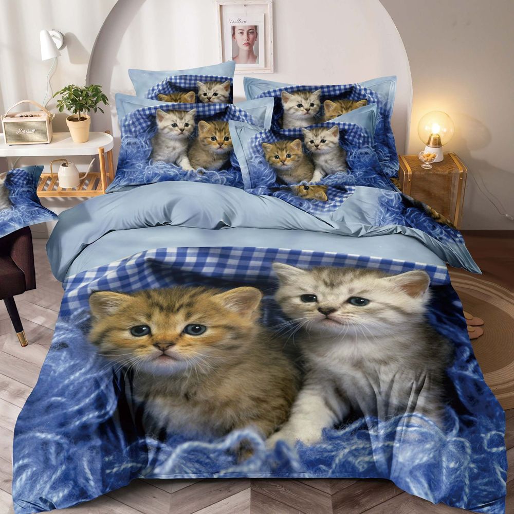 lenjerie albastra cu pisicute lenjerie albastra cu pisicute