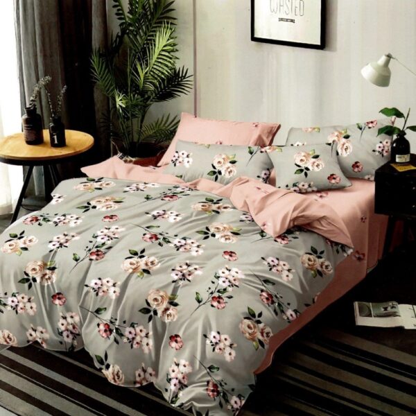 lenjerie gri somon cu floricele