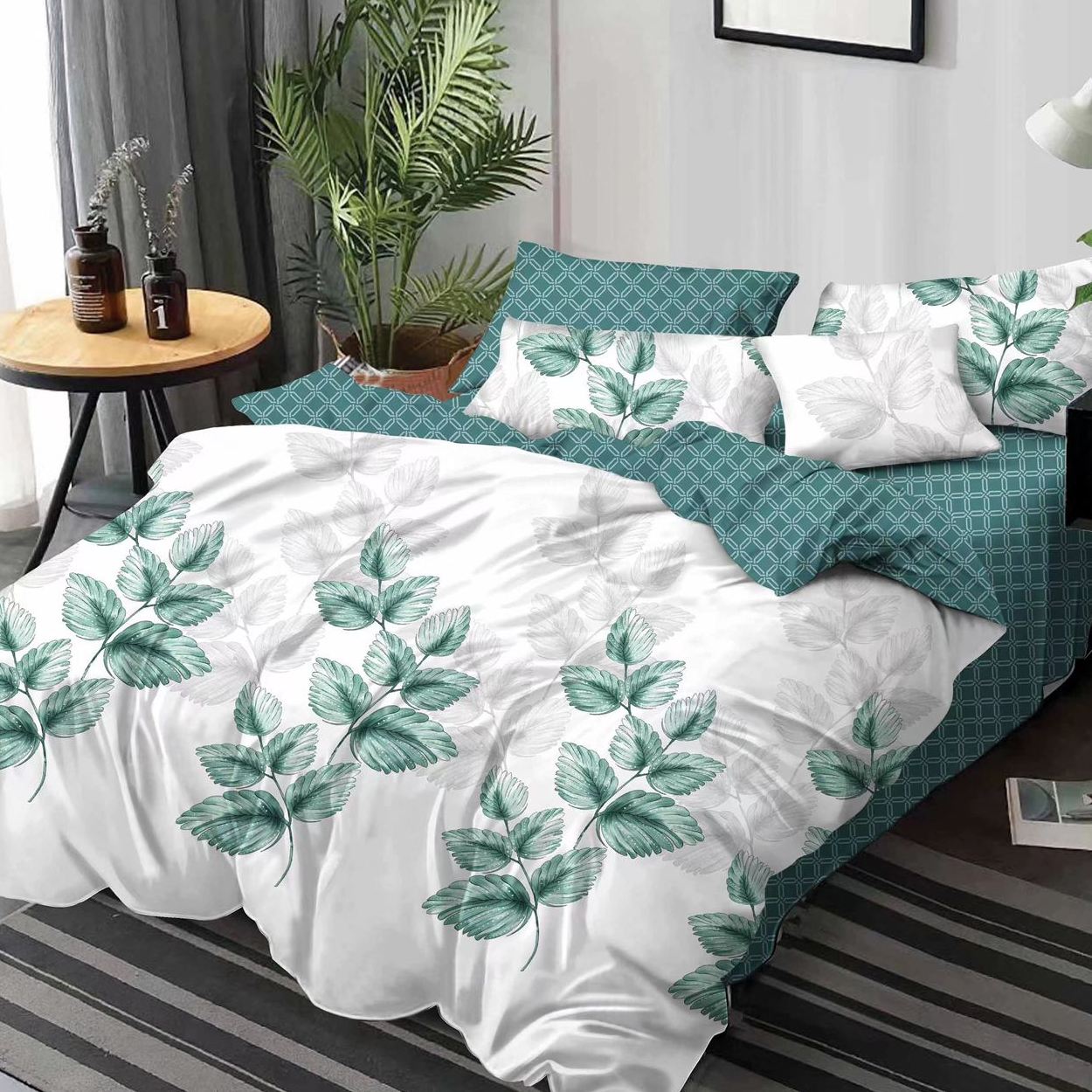 lenjerie alb turcoaz cu frunze lenjerie alb turcoaz cu frunze