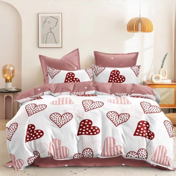 lenjerie bumbac satinat pudra cu inimioare