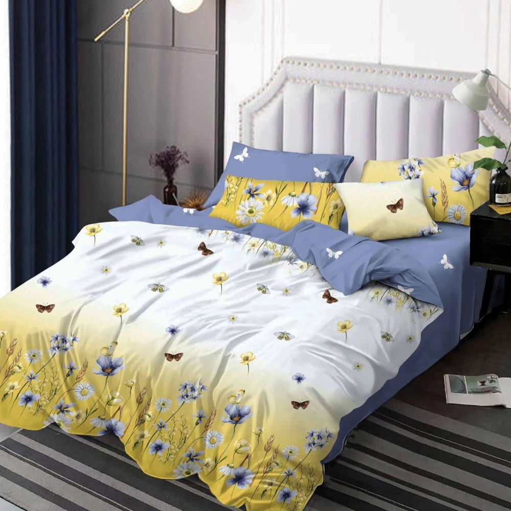 lenjerie de pat finet galbena cu fluturi lenjerie de pat finet galbena cu fluturi