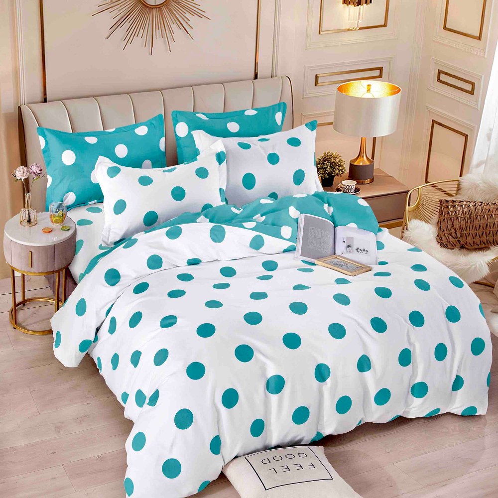 lenejrie de pat finet alba cu buline bleu lenejrie de pat finet alba cu buline bleu