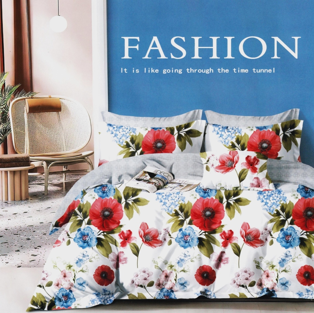 lenjerie bumbac satinat alba cu flori multicolore lenjerie bumbac satinat alba cu flori multicolore