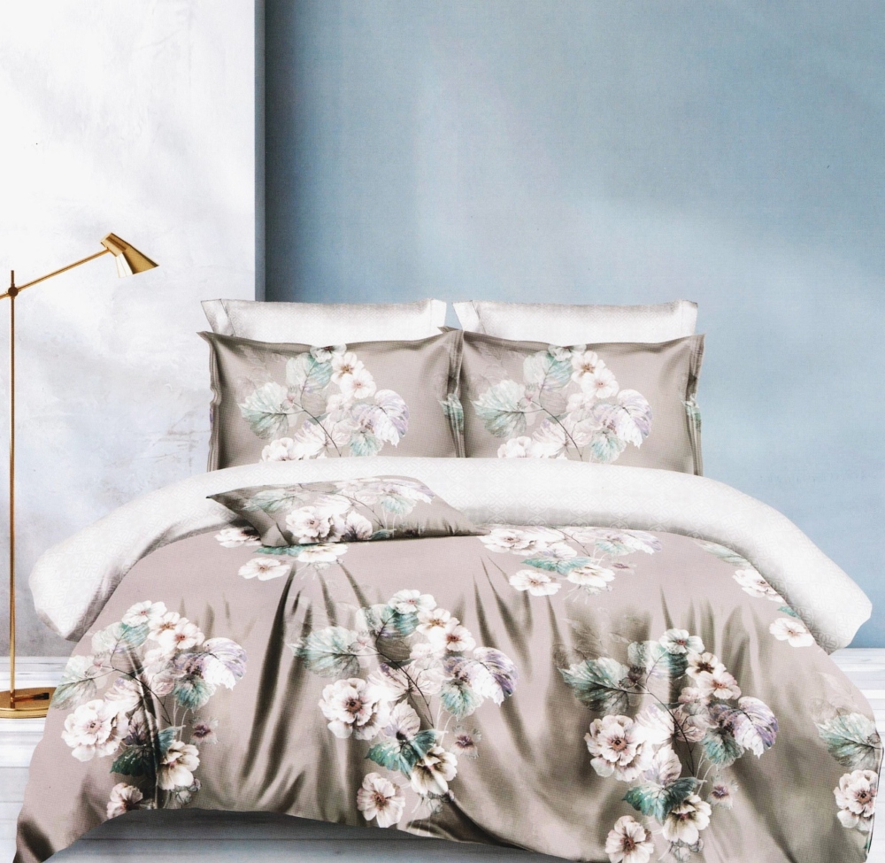 lenjerie bumbac satinat gri cu flori albe lenjerie bumbac satinat gri cu flori albe