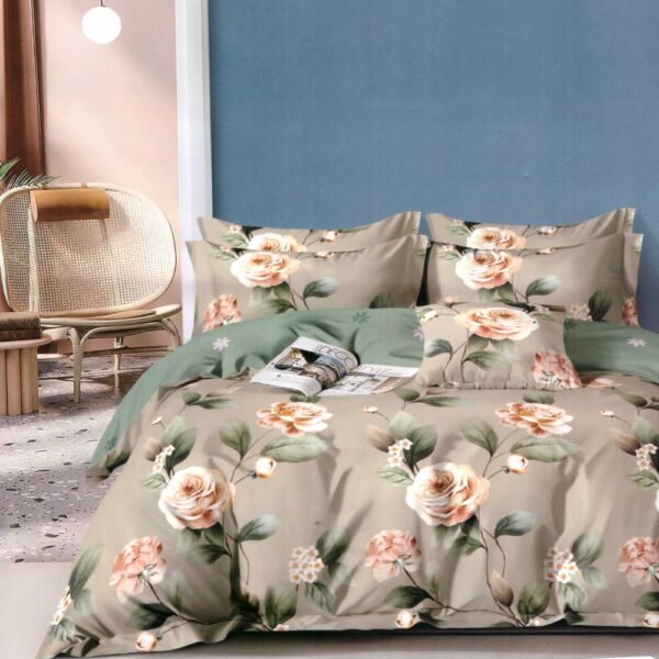 lenjerie de pat bej cu trandafiri