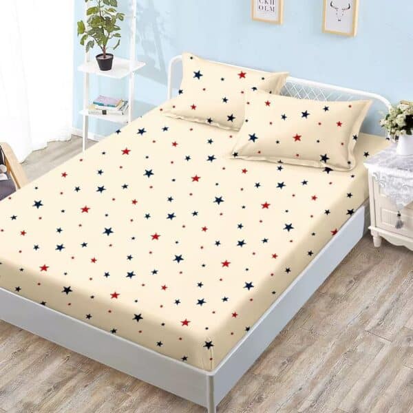 husa de pat din finet crem cu stelute