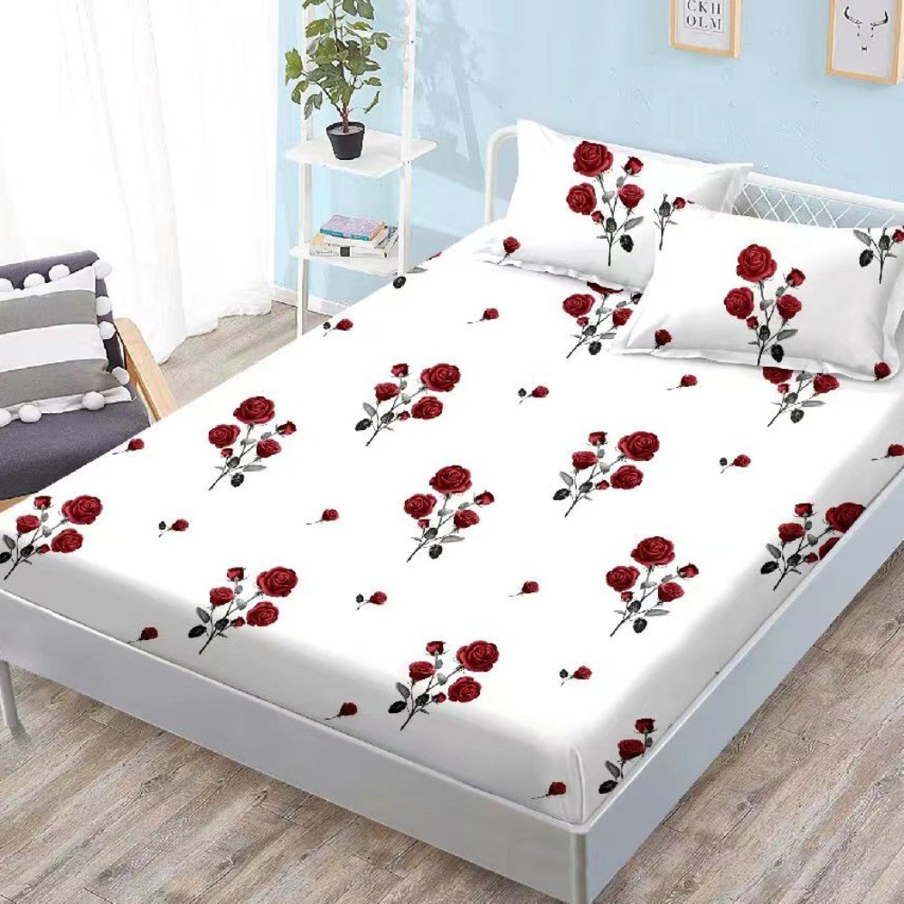 husa de pat finet alba cu trandafiri rosii husa de pat finet alba cu trandafiri rosii