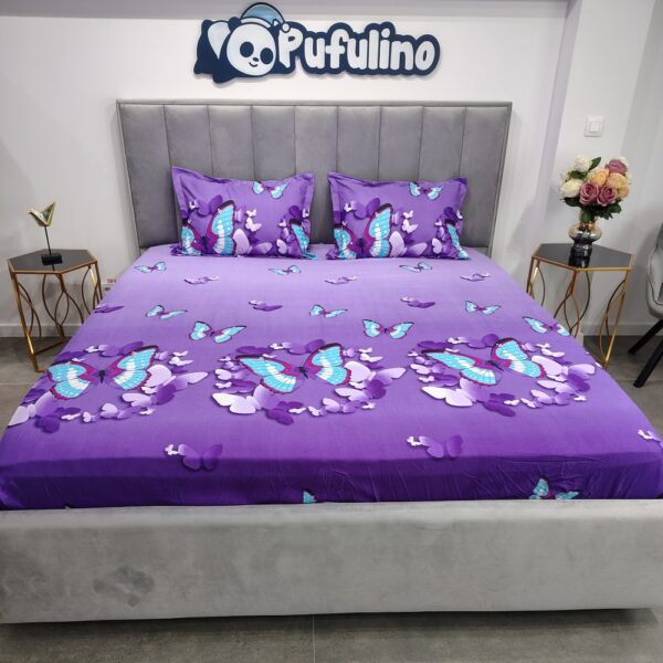 husa de pat finet mov cu fluturi
