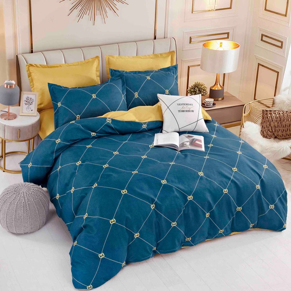 lenejrie de pat finet albastra cu romburi lenejrie de pat finet albastra cu romburi