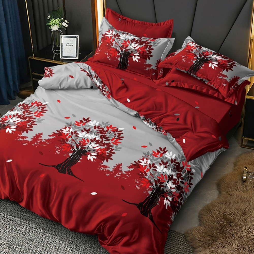 lenjerie de pat finet rosie cu pomi lenjerie de pat finet rosie cu pomi