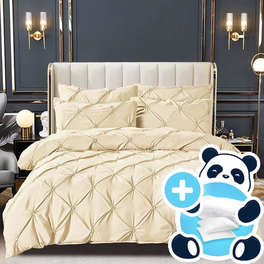 set Lenjerie Brodata Uni, Model cu Pliuri, Bumbac 100_, crem set Lenjerie Brodata Uni, Model cu Pliuri, Bumbac 100_, crem