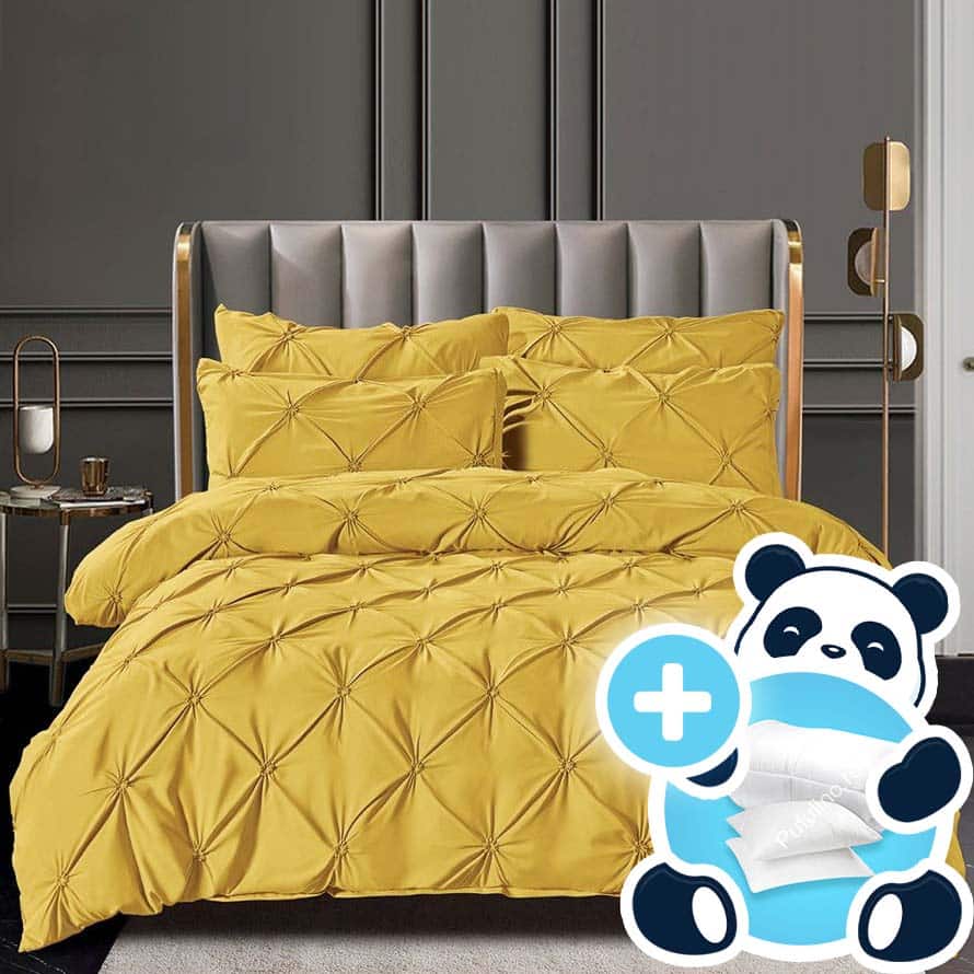 set Lenjerie Brodata Uni, Model cu Pliuri, Bumbac 100_, galben mustar set Lenjerie Brodata Uni, Model cu Pliuri, Bumbac 100_, galben mustar