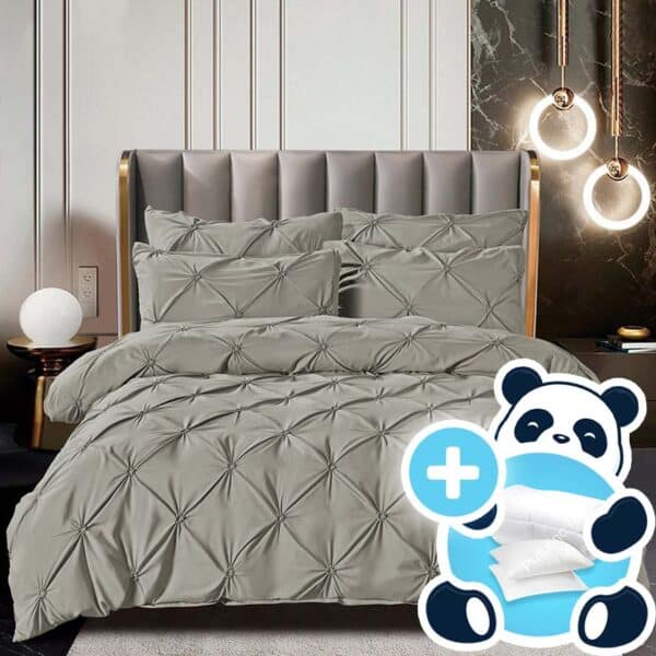 set Lenjerie Brodata Uni, Model cu Pliuri, Bumbac 100_ gri deschis