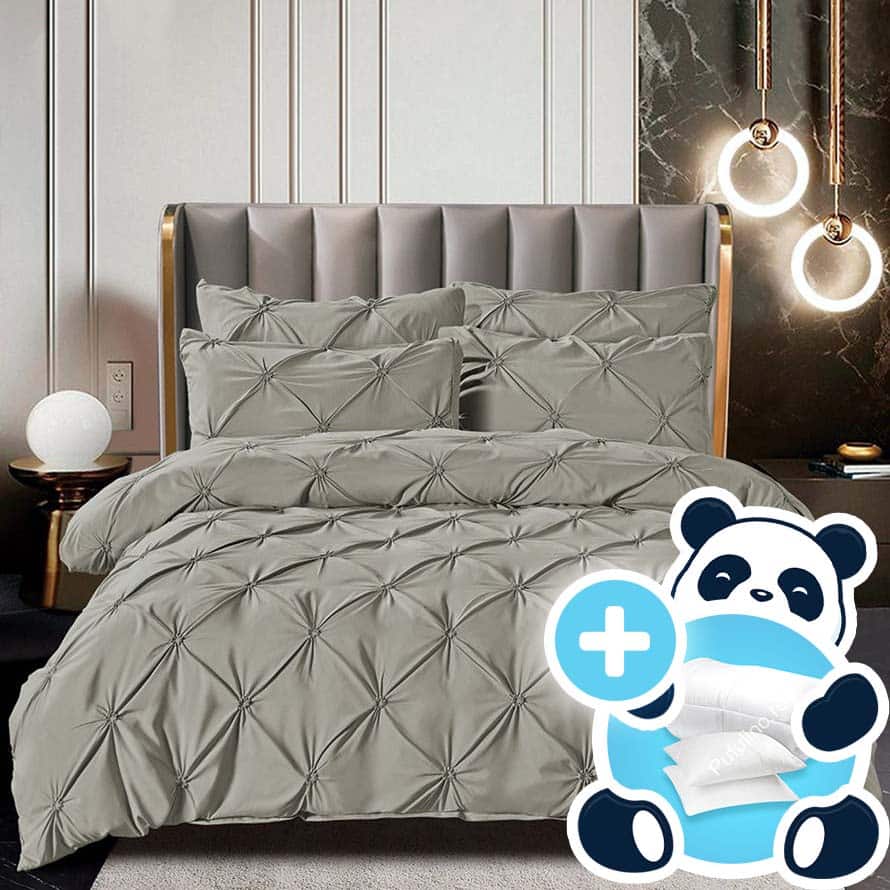 set Lenjerie Brodata Uni, Model cu Pliuri, Bumbac 100_ gri deschis set Lenjerie Brodata Uni, Model cu Pliuri, Bumbac 100_ gri deschis