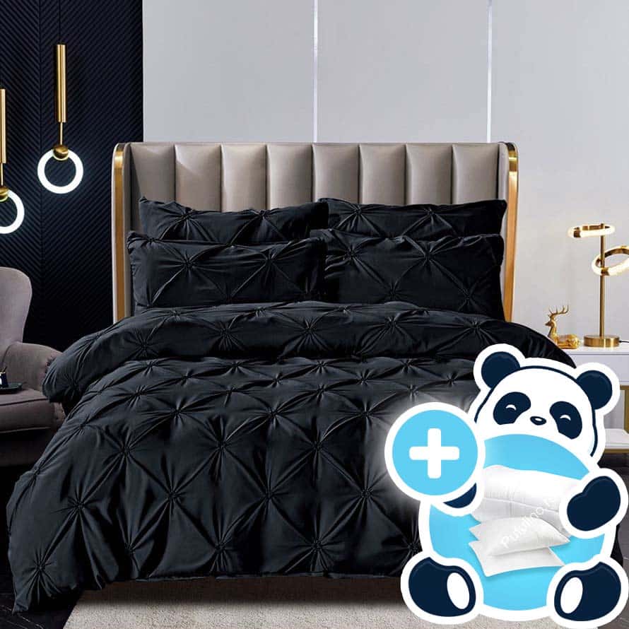 set Lenjerie Brodata Uni, Model cu Pliuri, Bumbac 100_, negru set Lenjerie Brodata Uni, Model cu Pliuri, Bumbac 100_, negru