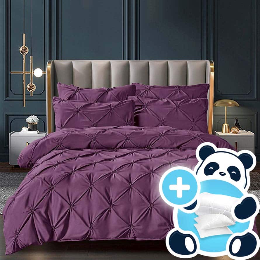 set Lenjerie Brodata Uni, Model cu Pliuri, Bumbac 100_ violet set Lenjerie Brodata Uni, Model cu Pliuri, Bumbac 100_ violet