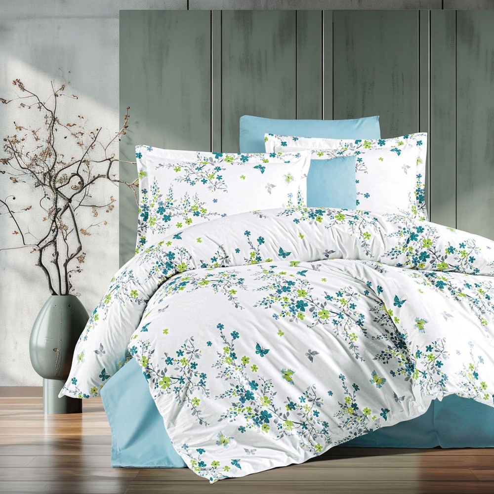 lenjerie bumbac 100% ranforce alb bleu cu fluturi lenjerie bumbac 100% ranforce alb bleu cu fluturi