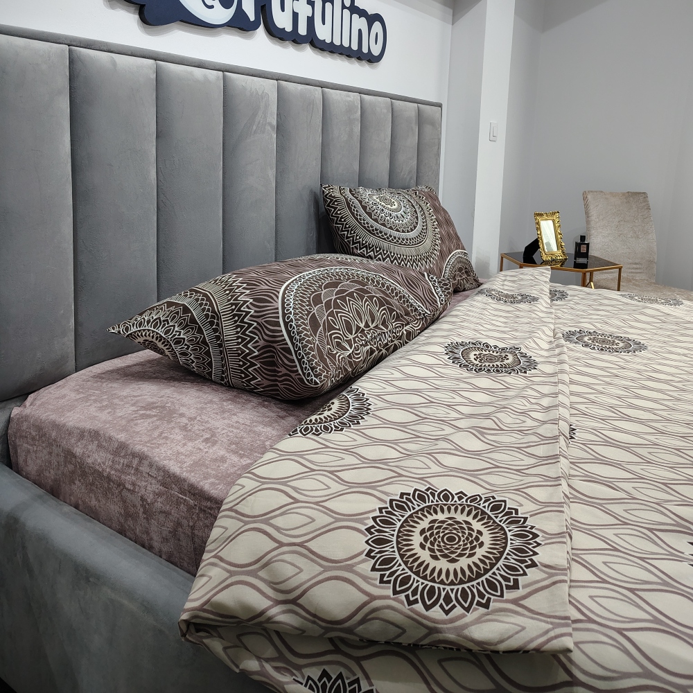 lenjerie de pat bumbac ranforce maro cu ornamente 2 lenjerie de pat bumbac ranforce maro cu ornamente