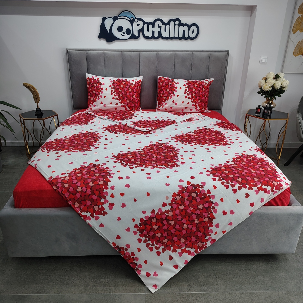 lenjerie de pat ranforce alba cu inimioare (1) lenjerie de pat ranforce alba cu inimioare