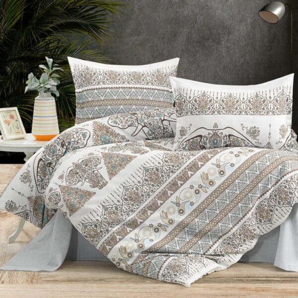 lenjerie de pat ranforce bej cu ornamente