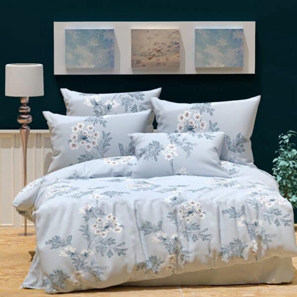 lenjerie de pat ranforce bleu cu flori