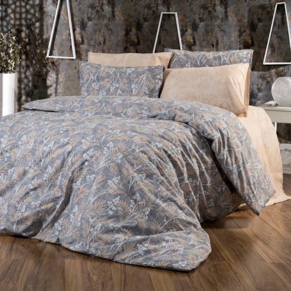 lenjerie de pat ranforce gri cu flori lenjerie de pat ranforce gri cu flori