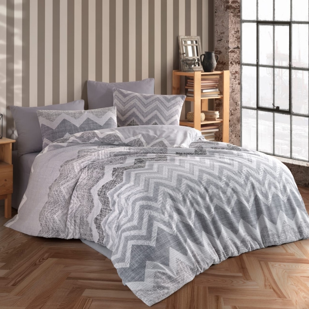 lenjerie de pat ranforce gri cu ornamente lenjerie de pat ranforce gri cu ornamente