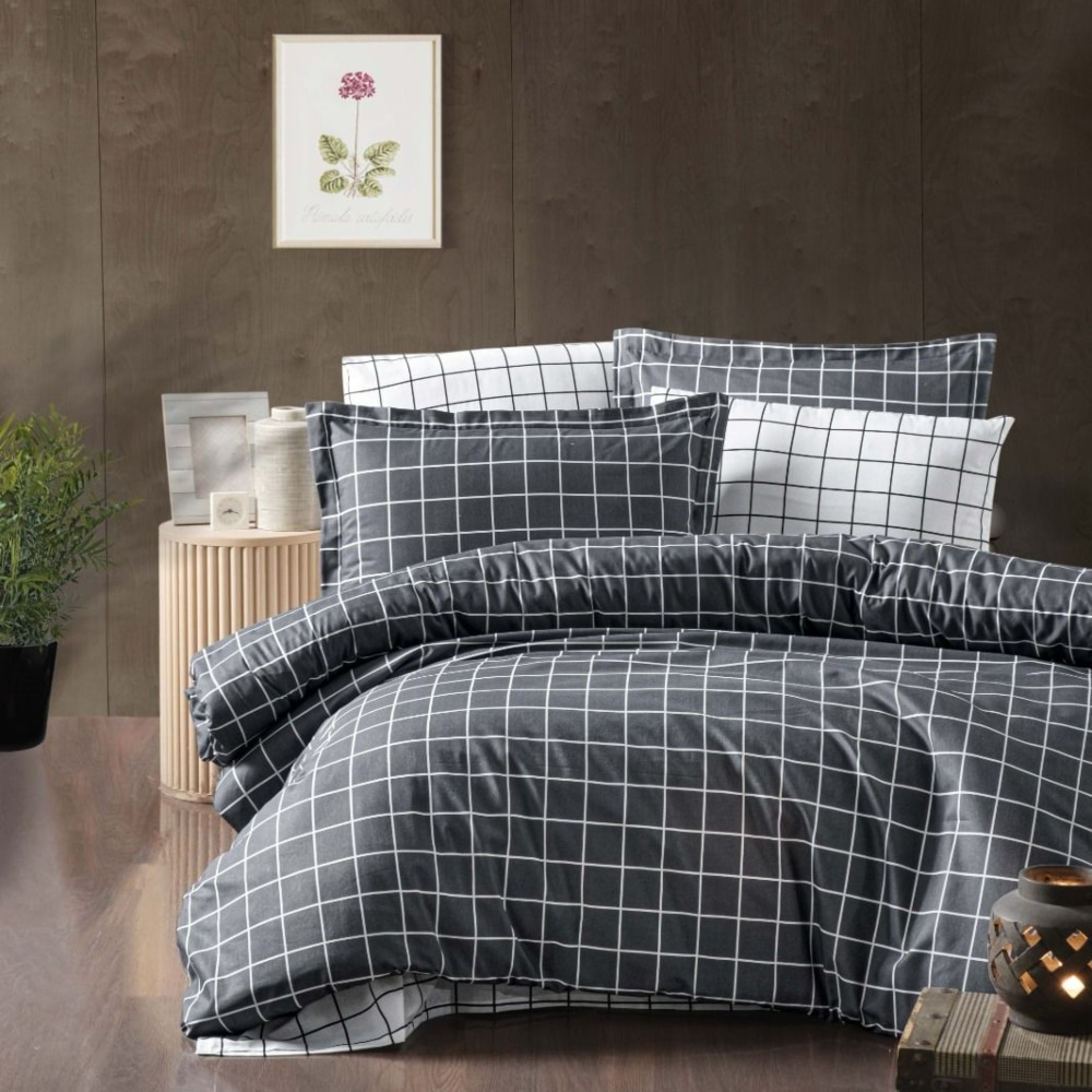 lenjerie de pat ranforce gri cu patratele lenjerie de pat ranforce gri cu patratele