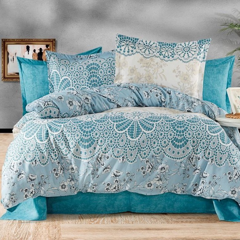 lenjerie din bumbac 100% ranforce turcoaz cu flori lenjerie din bumbac 100% ranforce turcoaz cu flori