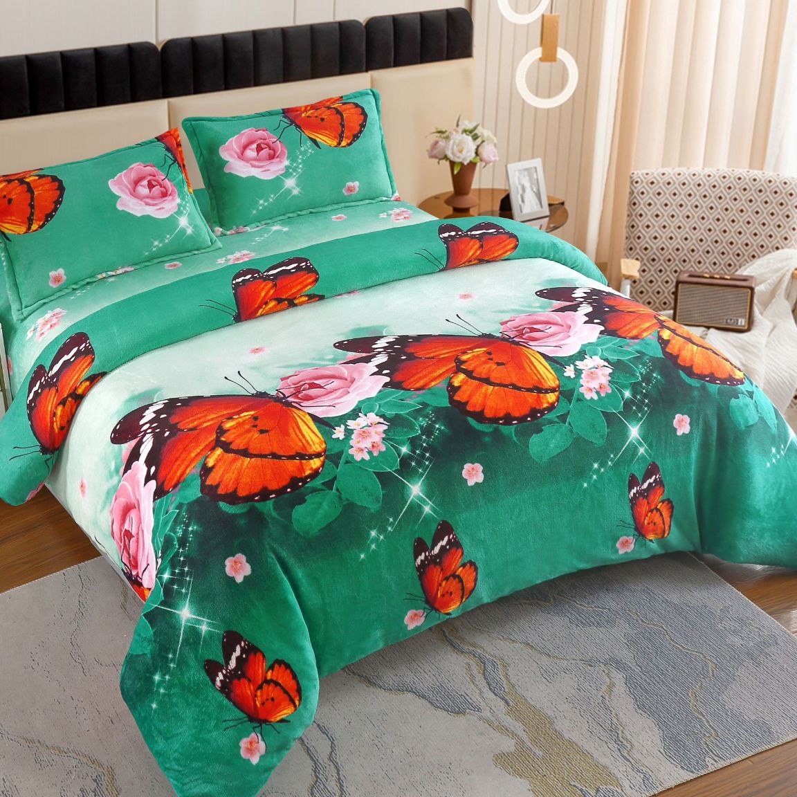 lenjerie cocolino verde cu fluturi lenjerie cocolino verde cu fluturi