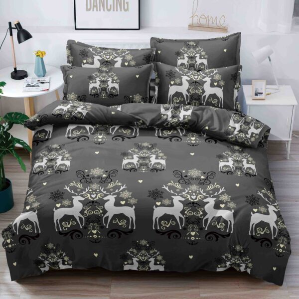lenjerie de craciun gri cu cerbi