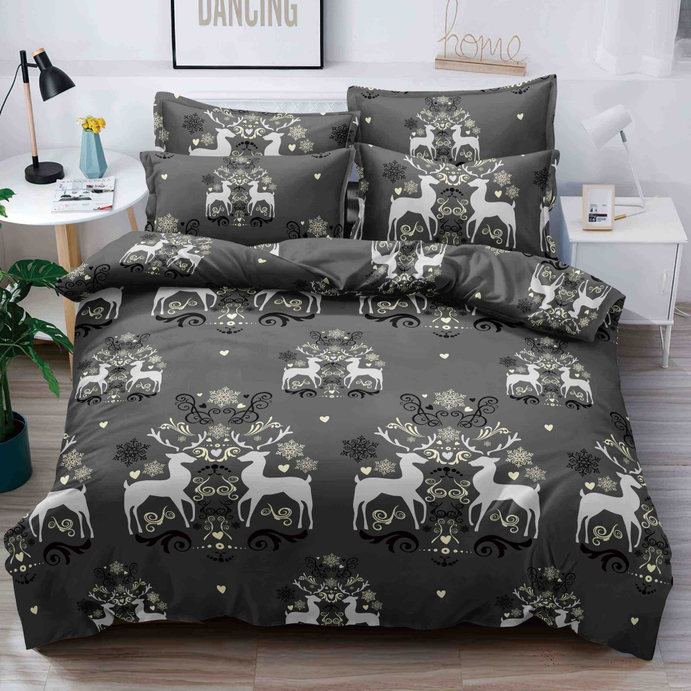 lenjerie de craciun gri cu cerbi lenjerie de craciun gri cu cerbi