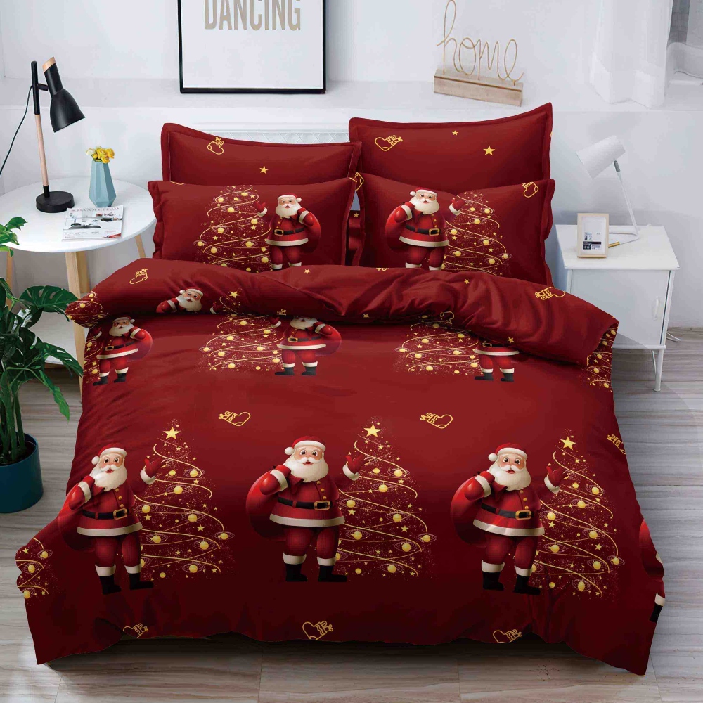 lenjerie de craciun rosie cu mos auriu lenjerie de craciun rosie cu mos auriu