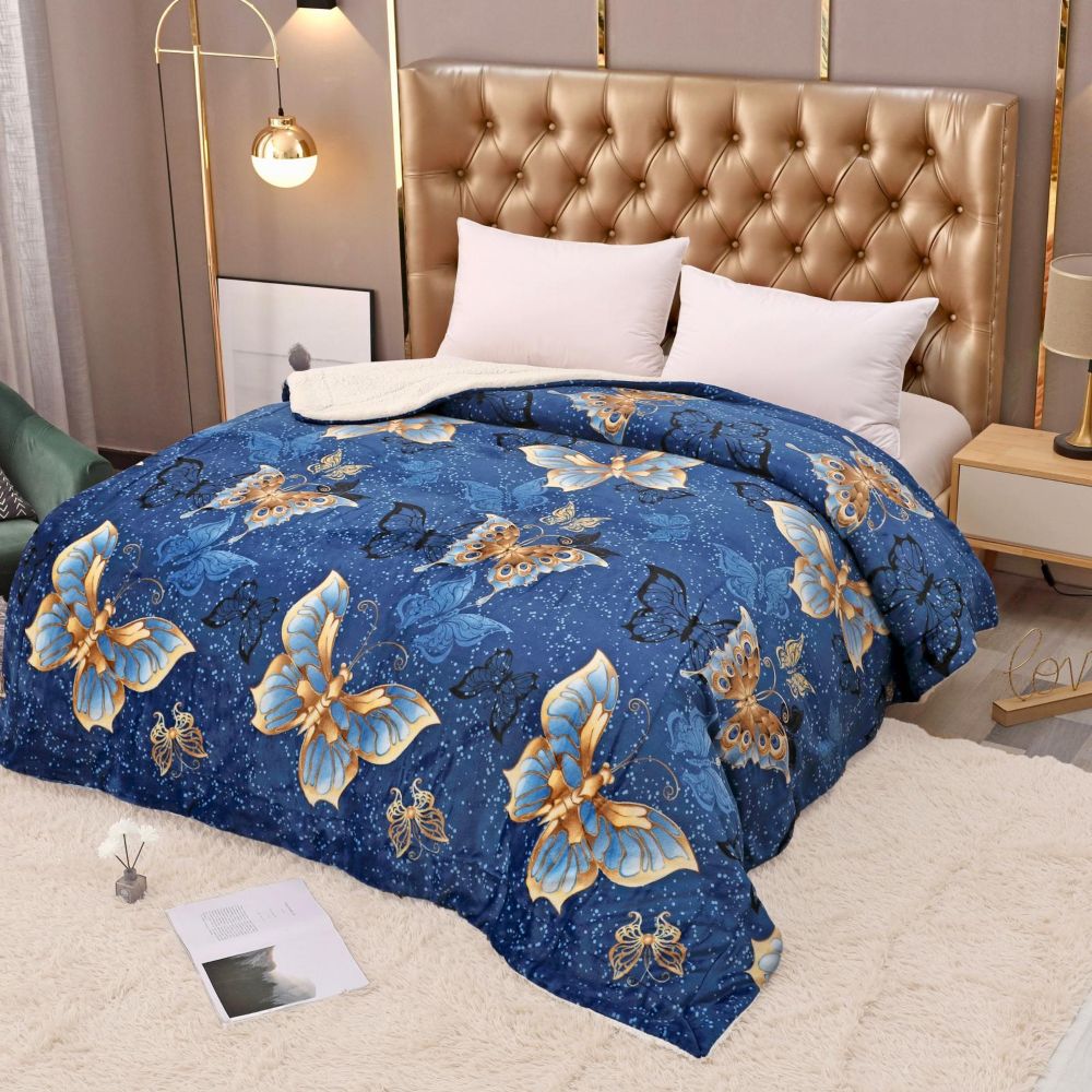 patura cu blanita albastru cu fluturi aurii patura cu blanita albastru cu fluturi aurii