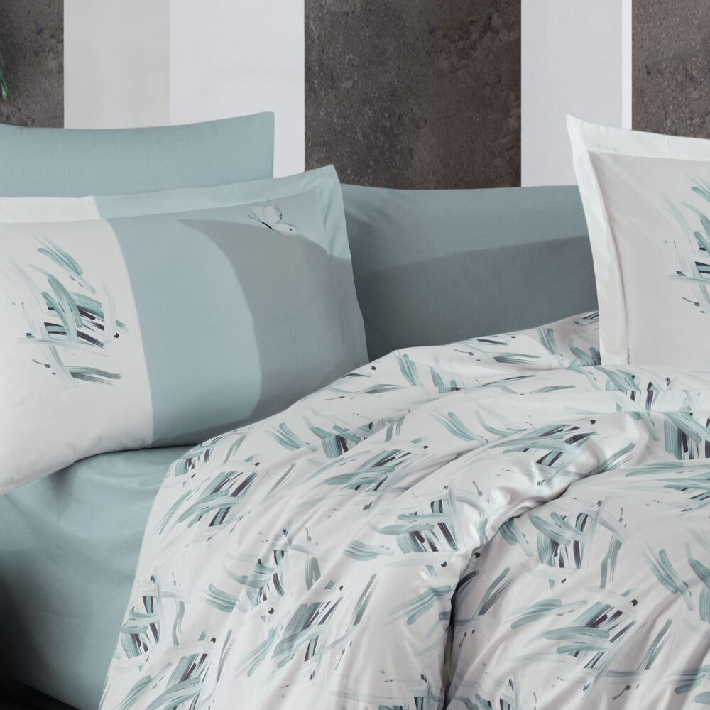 lenjerie bumbac poplin estate mavi aproape