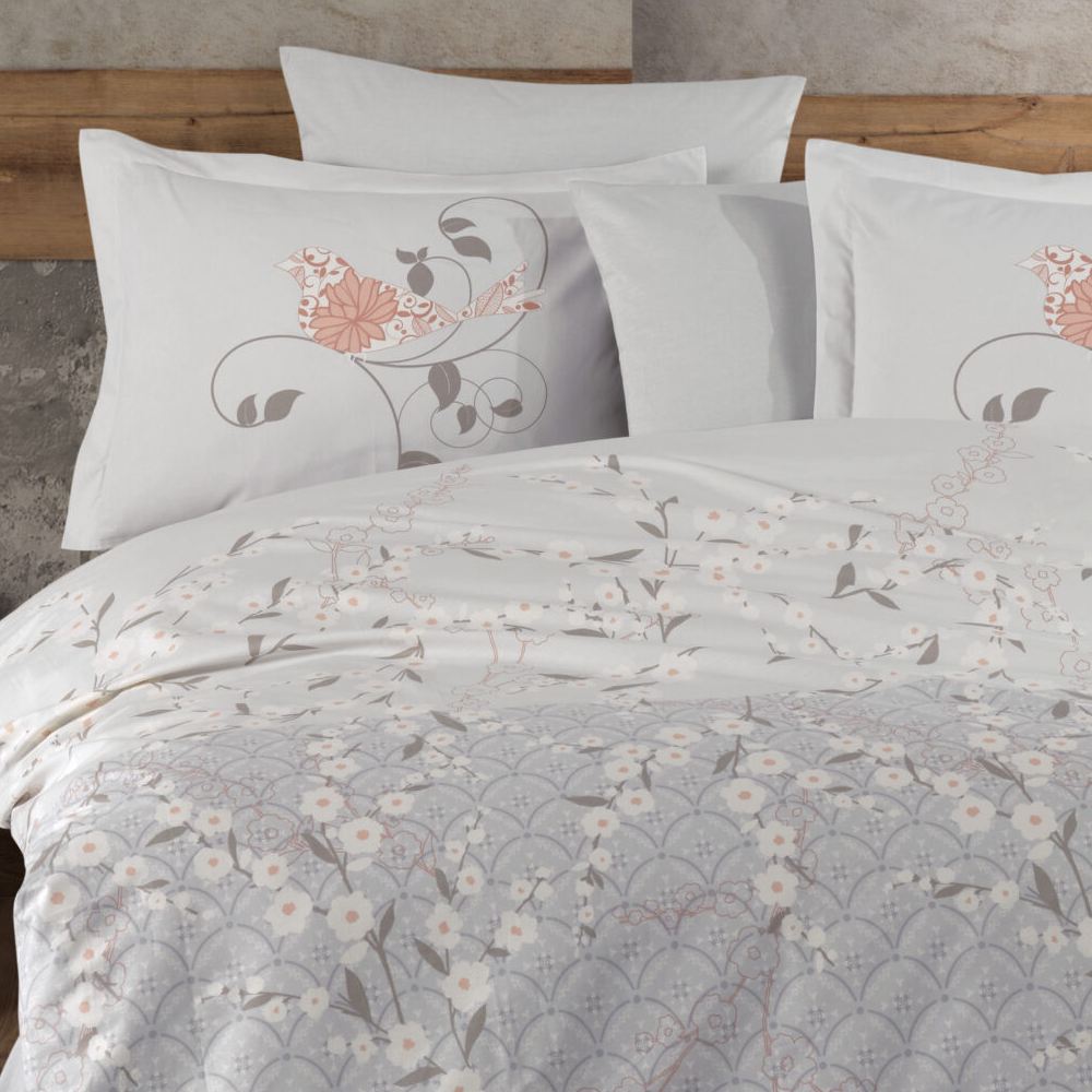 lenjerie bumbac poplin misi gri aproape