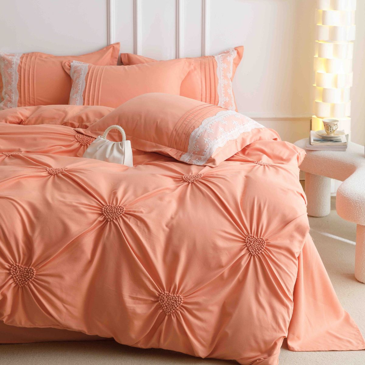 lenjerie pliuri inimioare piersica lenjerie pliuri inimioare piersica