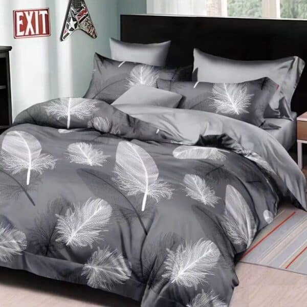 lenjerie bumbac satinat gri cu fulgi